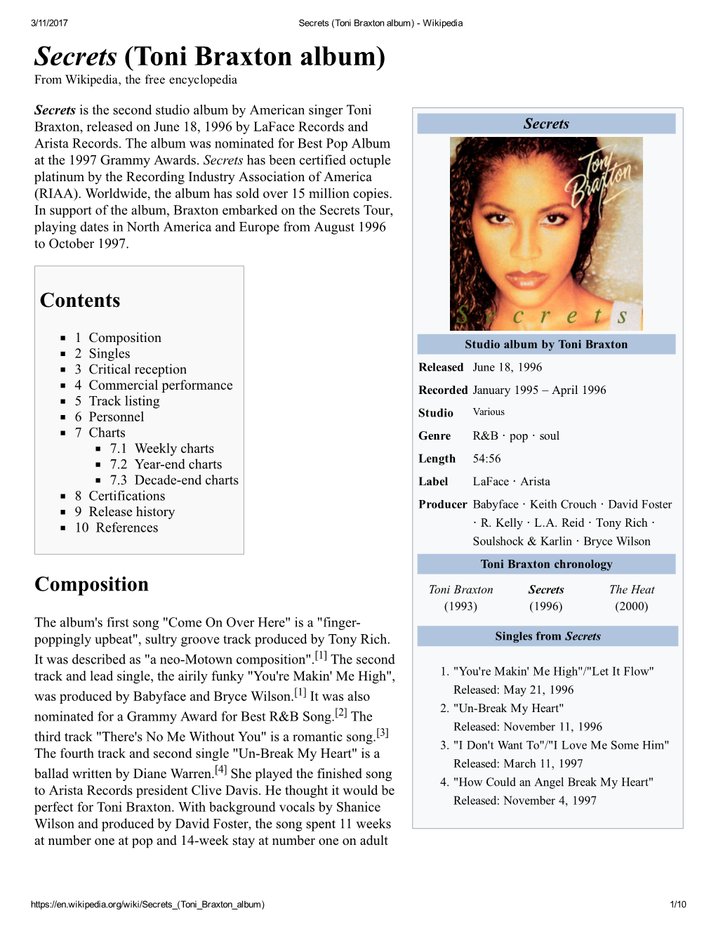 Secrets (Toni Braxton Album) ­ Wikipedia Secrets (Toni Braxton Album) from Wikipedia, the Free Encyclopedia