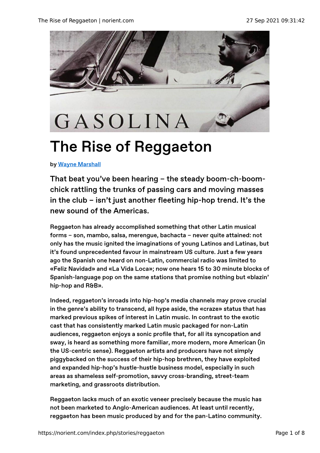 The Rise of Reggaeton | Norient.Com 27 Sep 2021 09:31:42