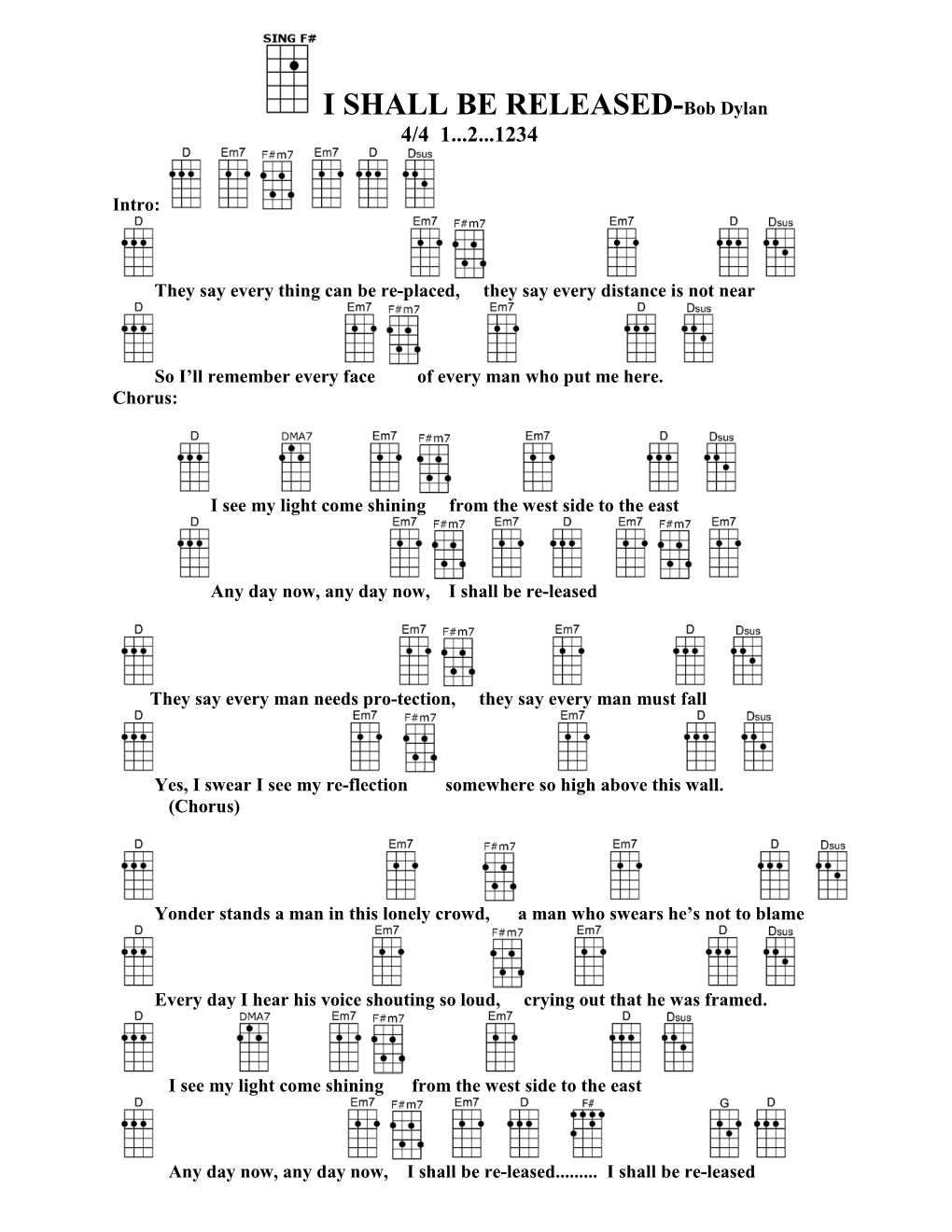 I SHALL BE RELEASED-Bob Dylan 4/4 1...2...1234