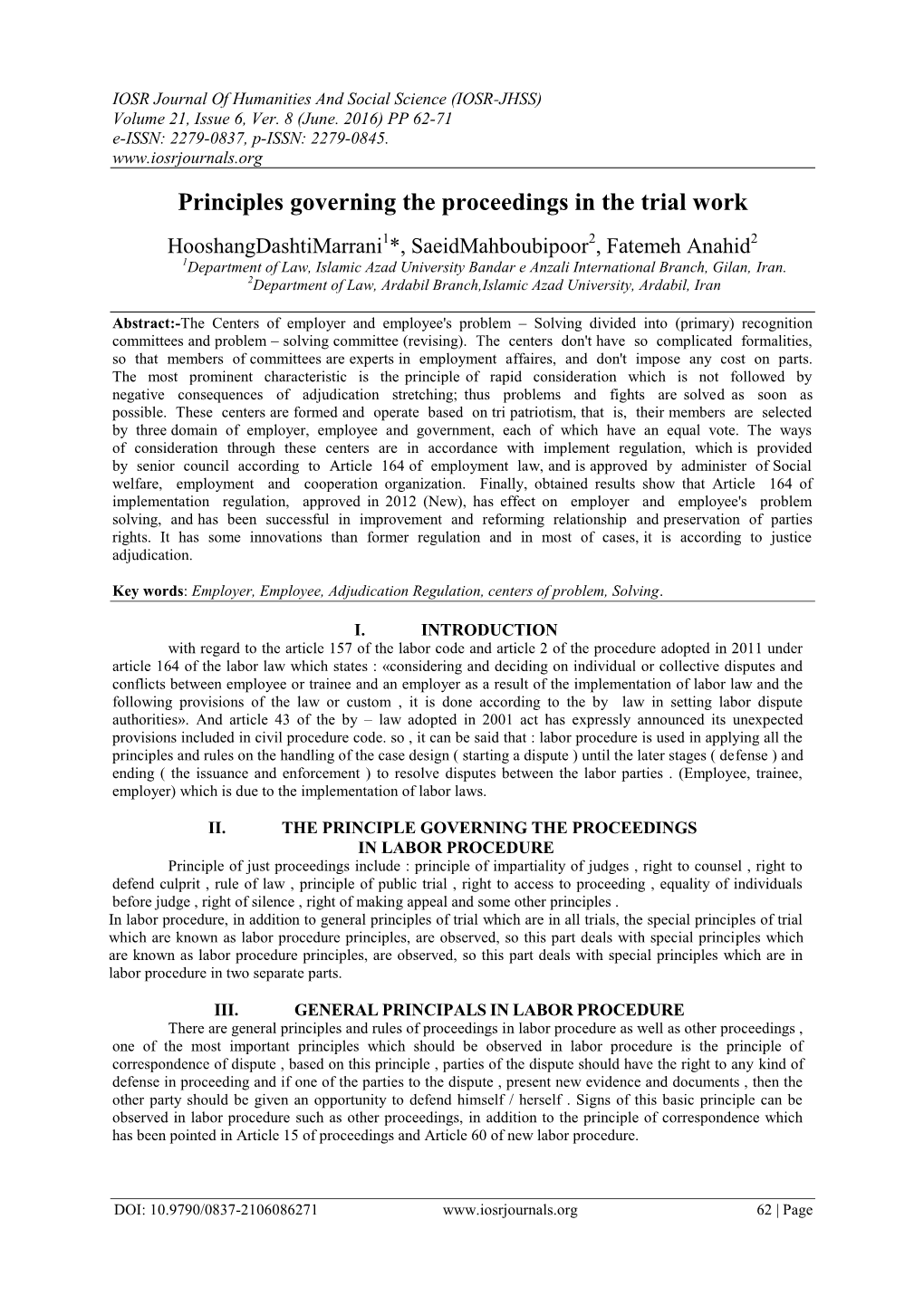 Principles Governing the Proceedings in the Trial Work