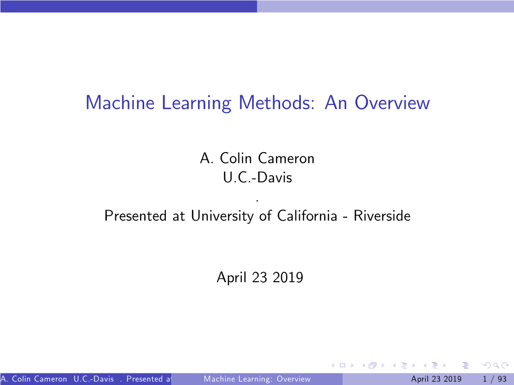 Machine Learning Methods: an Overview