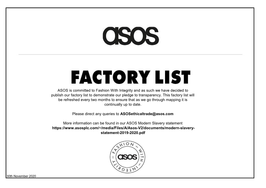 Asos Factory List