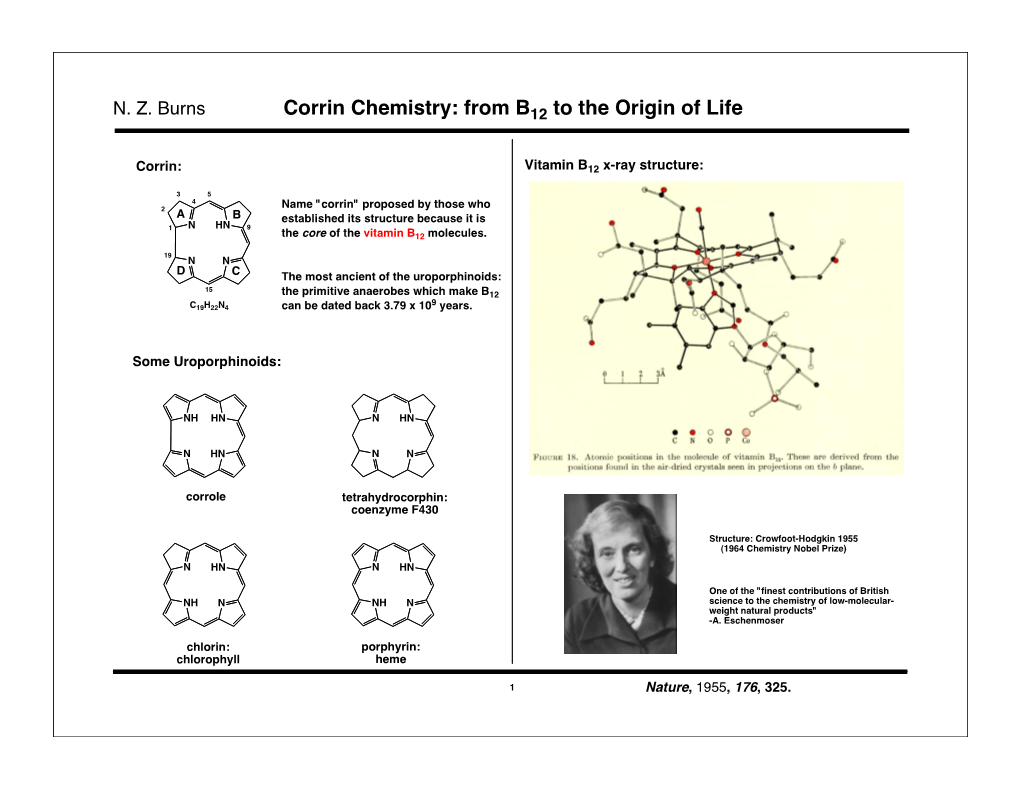 Corrin Chemistry: from B to the Origin of Life