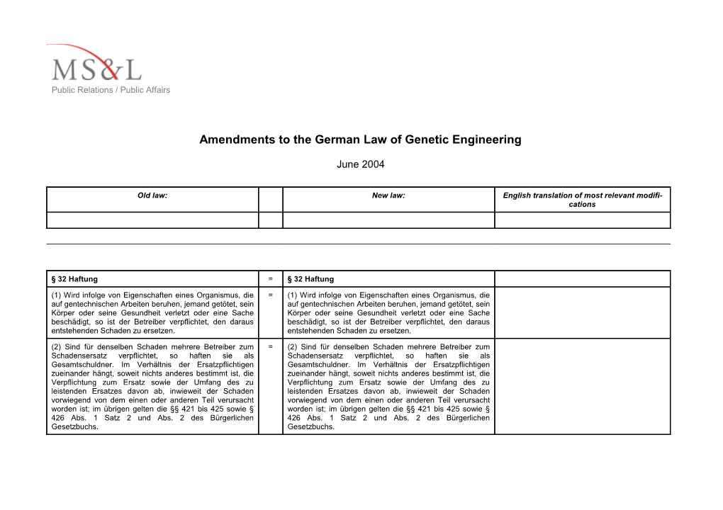 Die Änderungen Im Deutschen Gentechnikgesetz - Juni 2004