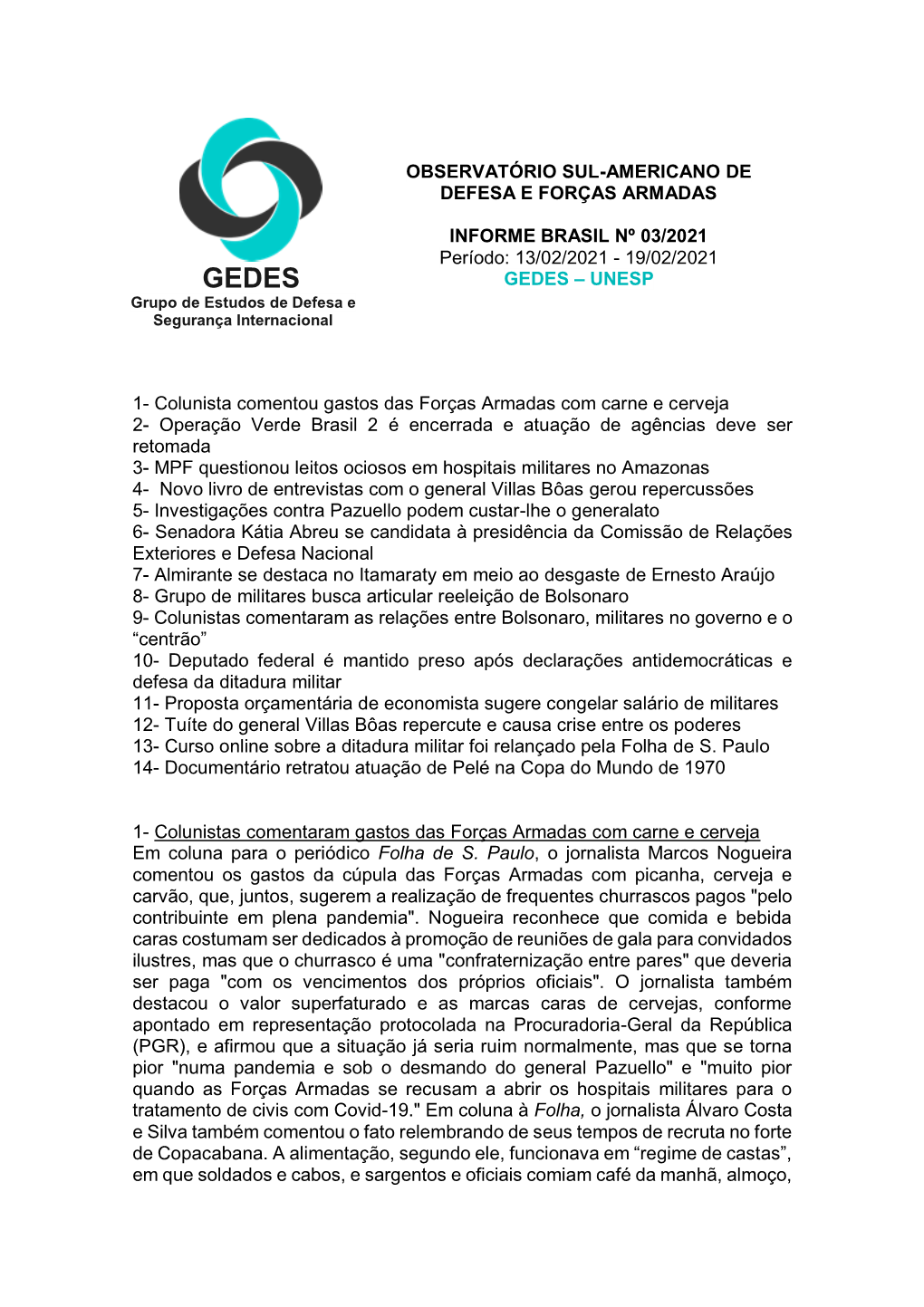 Informe Semanal Brasil Sul-Americano 03-2021