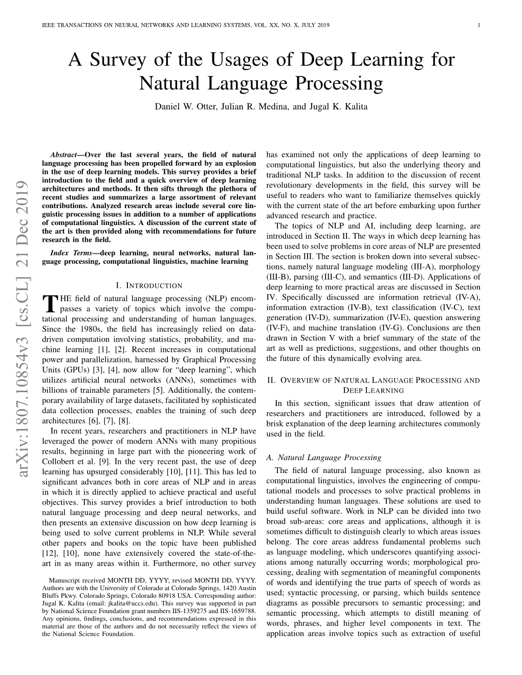 A Survey of the Usages of Deep Learning for Natural Language Processing Daniel W
