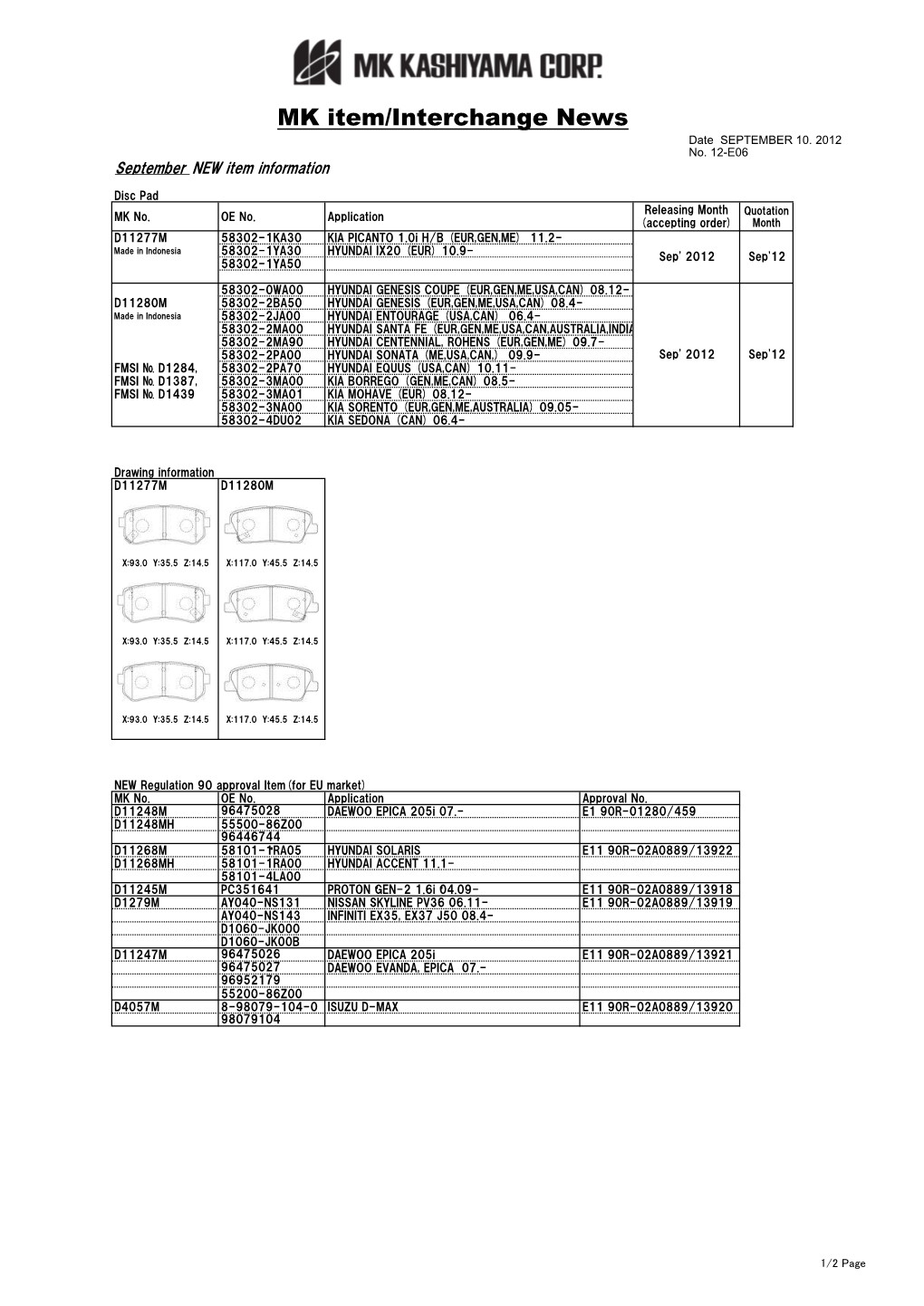 MK Item/Interchange News Date SEPTEMBER 10, 2012 No