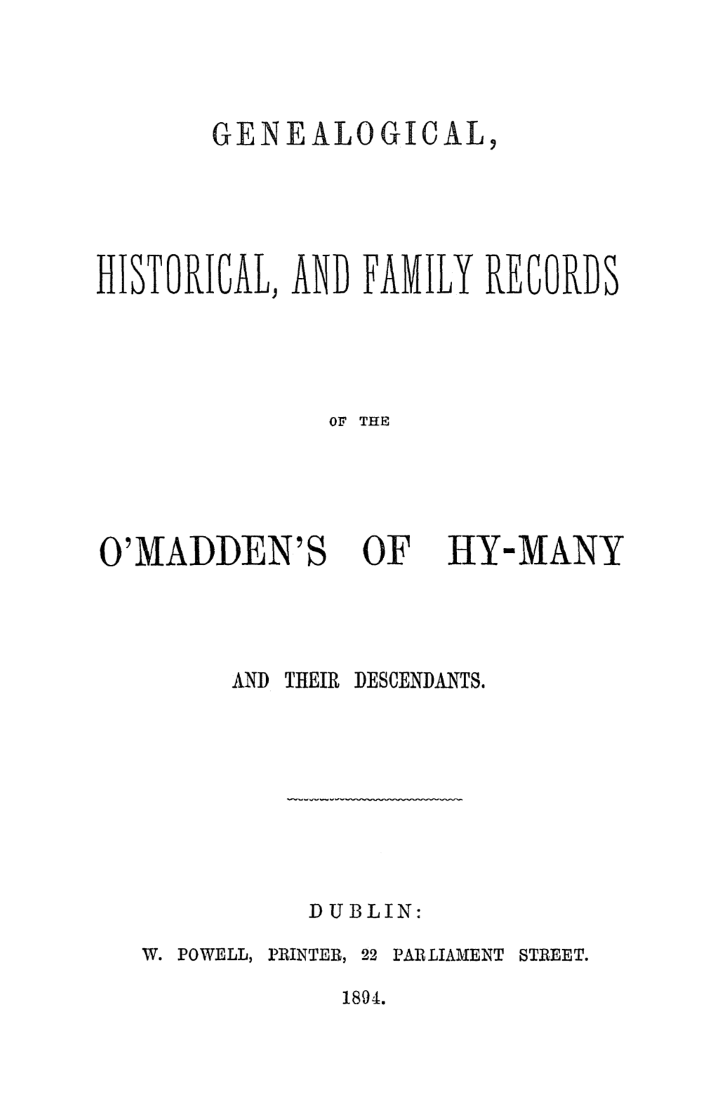 Historical, and Family Records