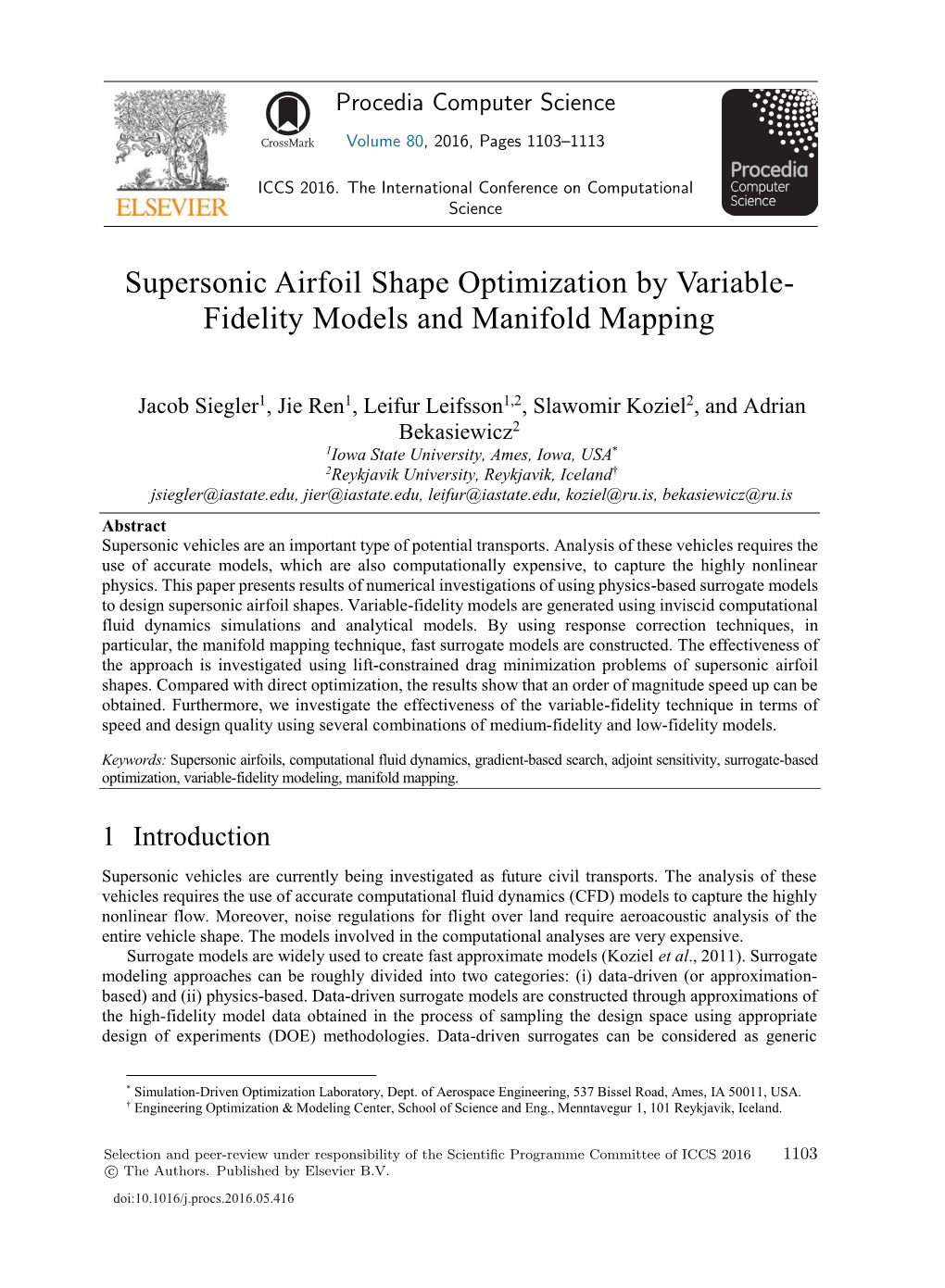 Supersonic Airfoil Shape Optimization by Variable-Fidelity Models And