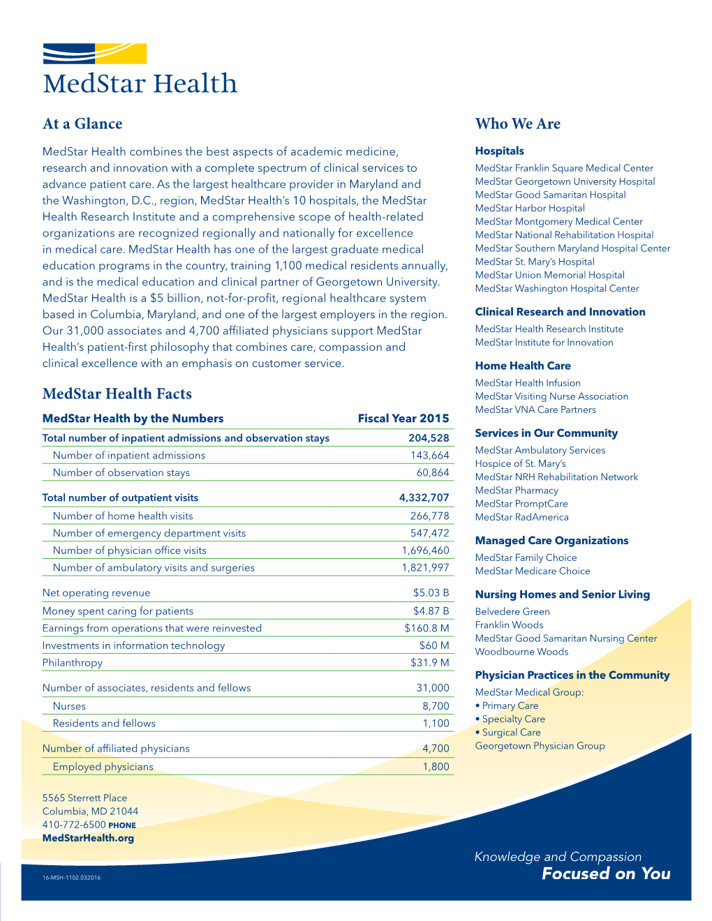 At a Glance Medstar Health Facts Who We