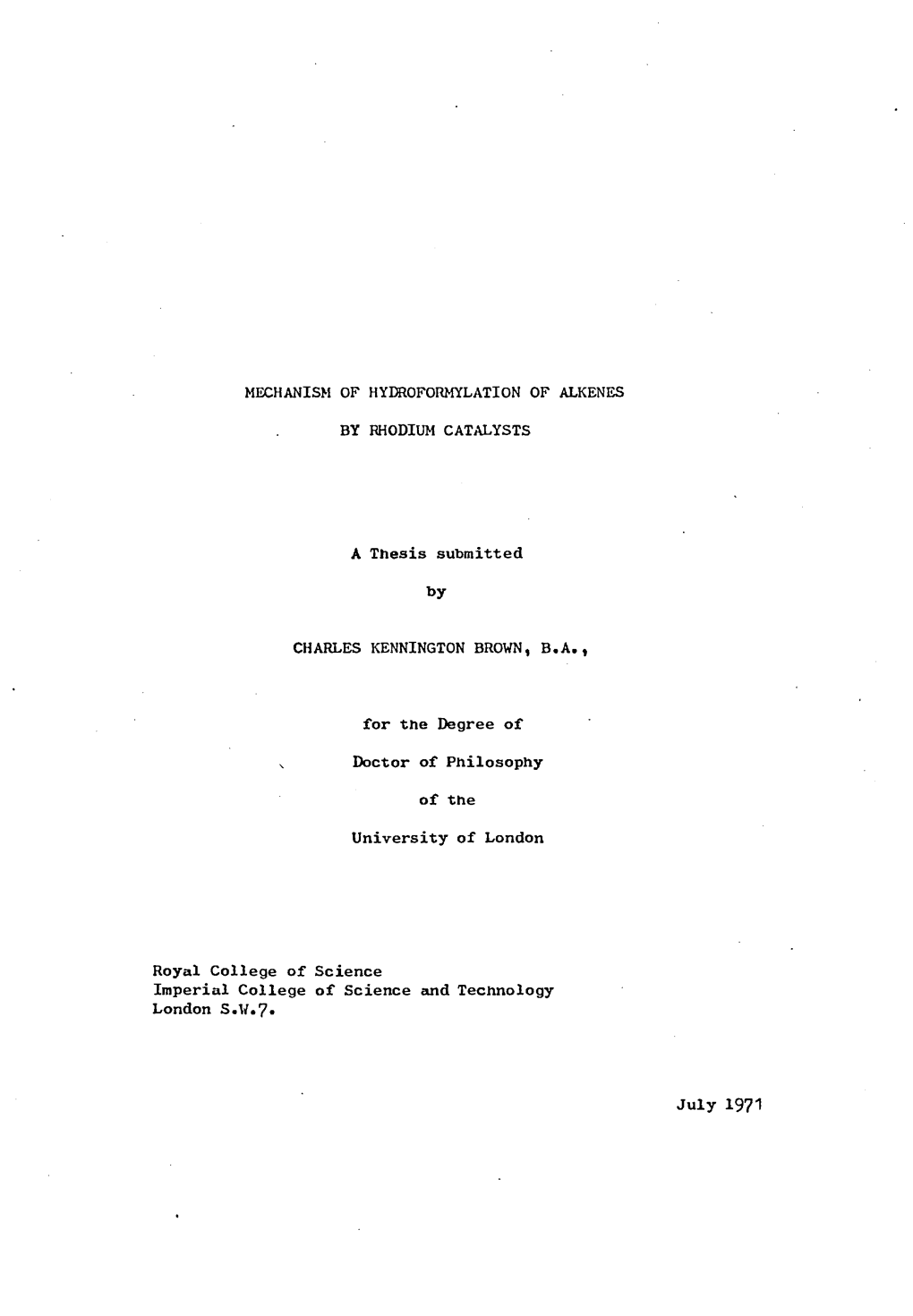 Mechanism of Hydroformylation of Alkenes