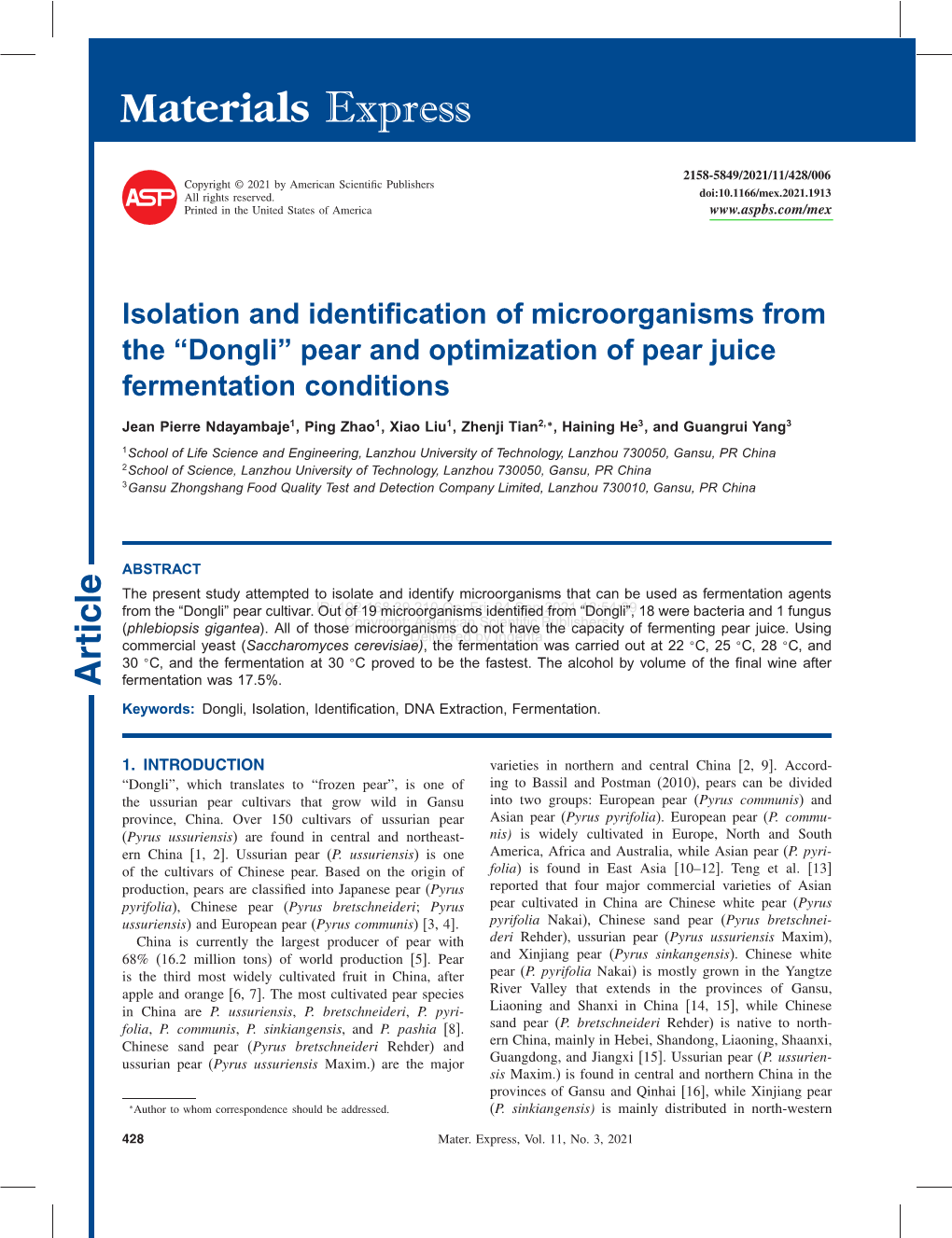 Isolation and Identification of Microorganisms from the Â