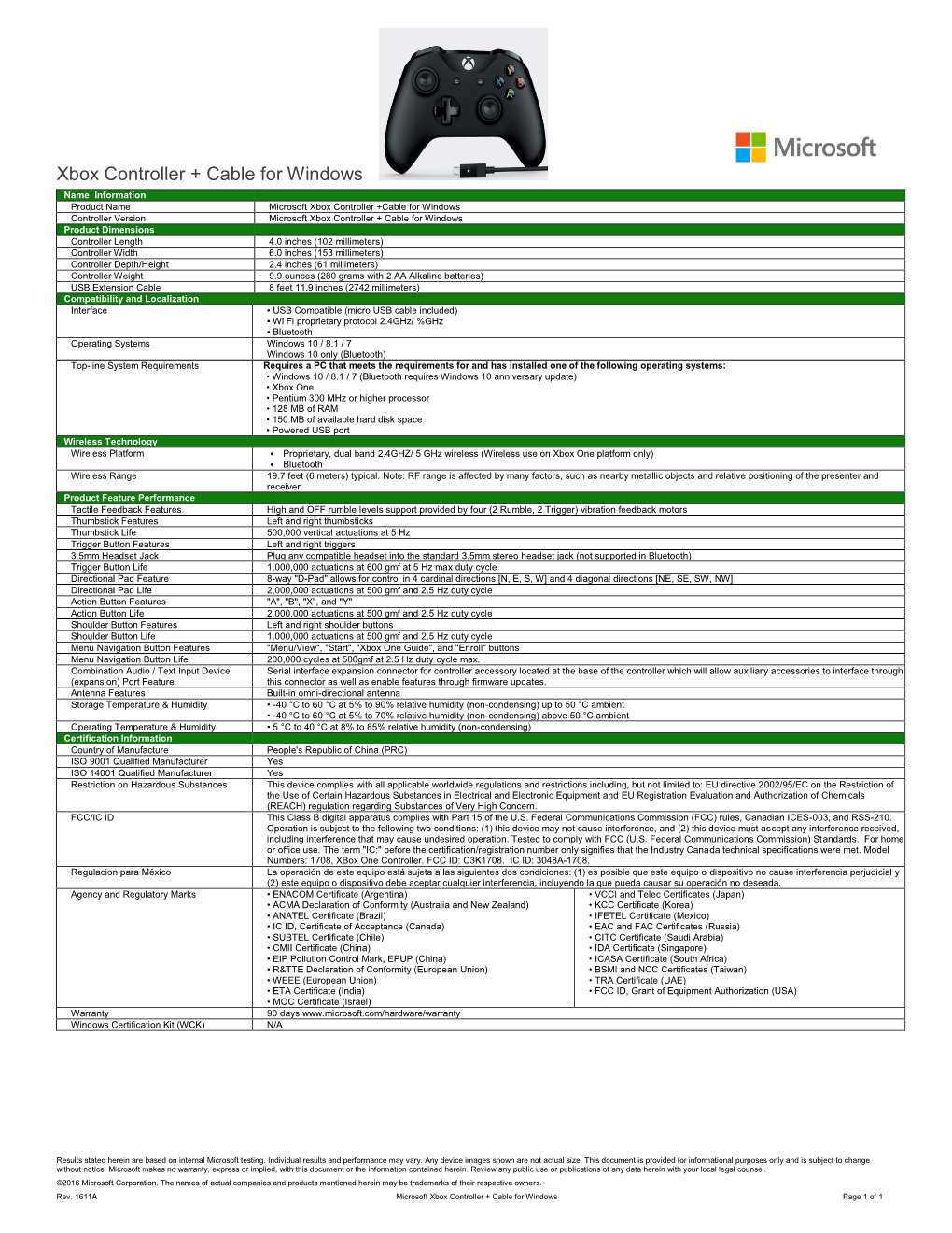 Xbox Controller + Cable for Windows