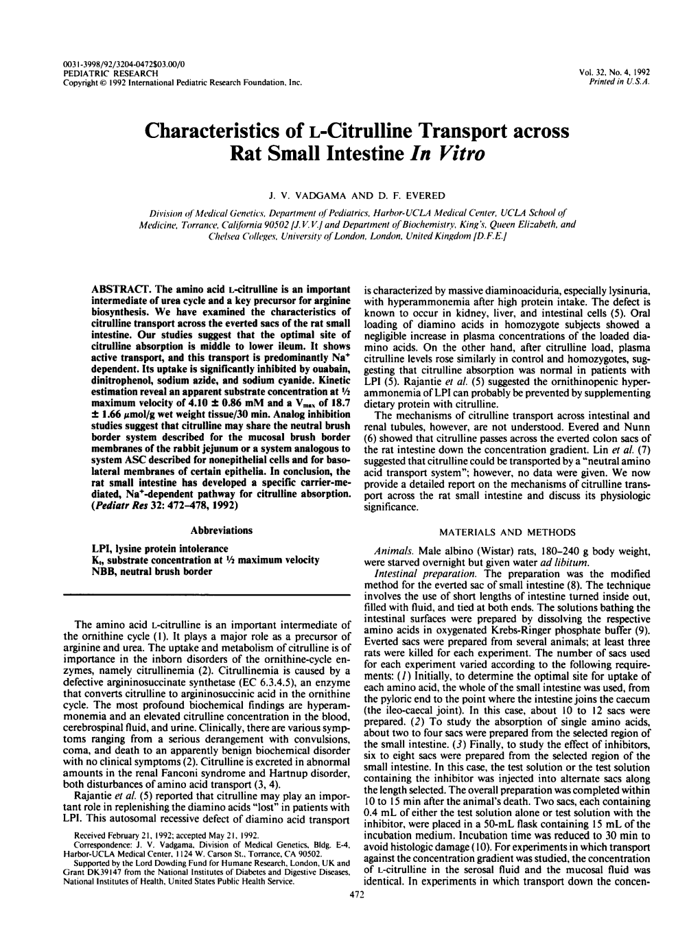 Citrulline Transport Across Rat Small Intestine in Vitro