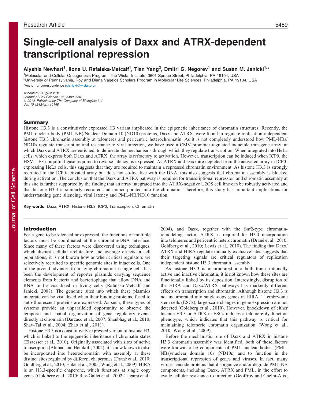 Single-Cell Analysis of Daxx and ATRX-Dependent Transcriptional Repression