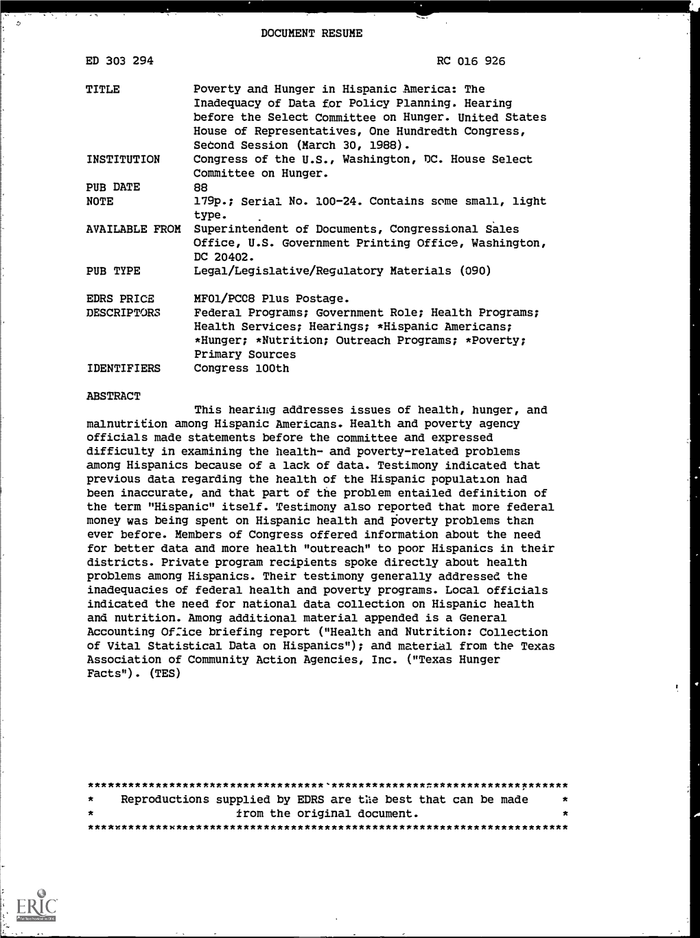 DOCUMENT RESUME ED 303 294 RC 016 926 TITLE Poverty