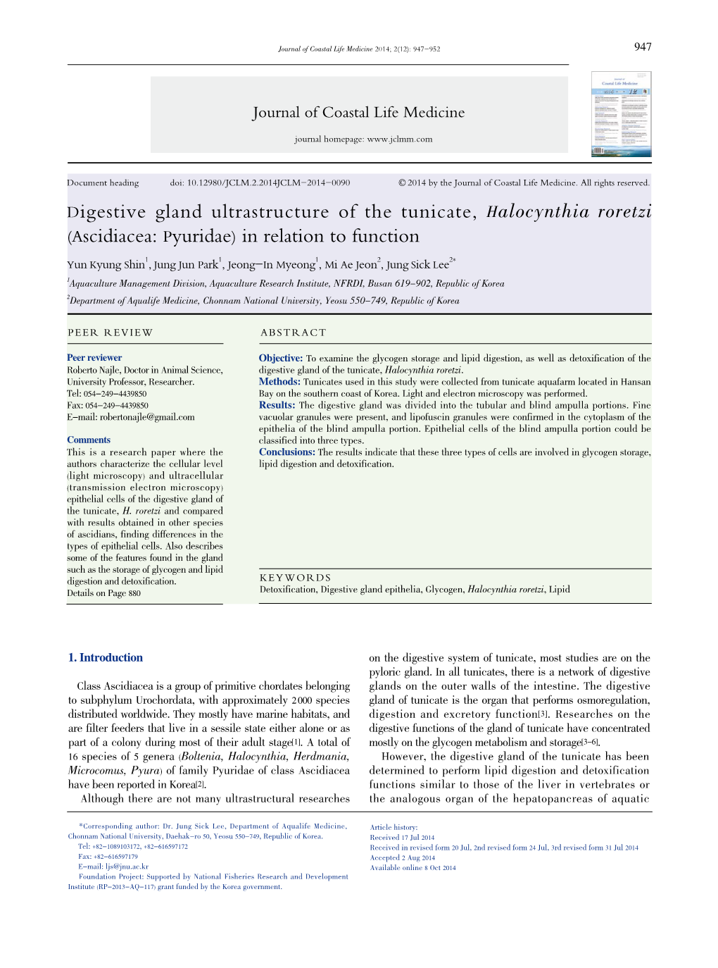 Digestive Gland Ultrastructure of the Tunicate, Halocynthia Roretzi (Ascidiacea: Pyuridae) in Relation to Function