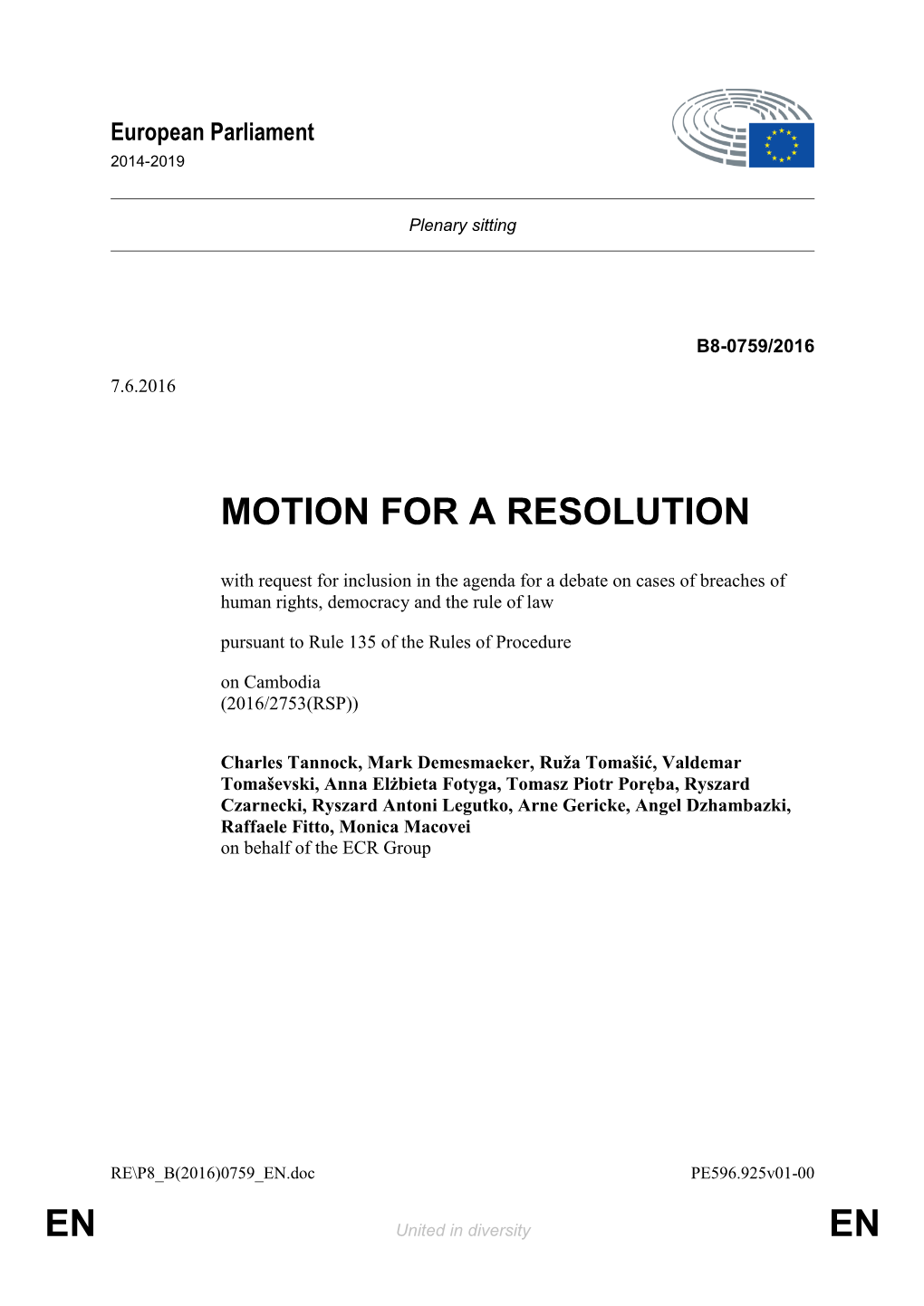 En En Motion for a Resolution