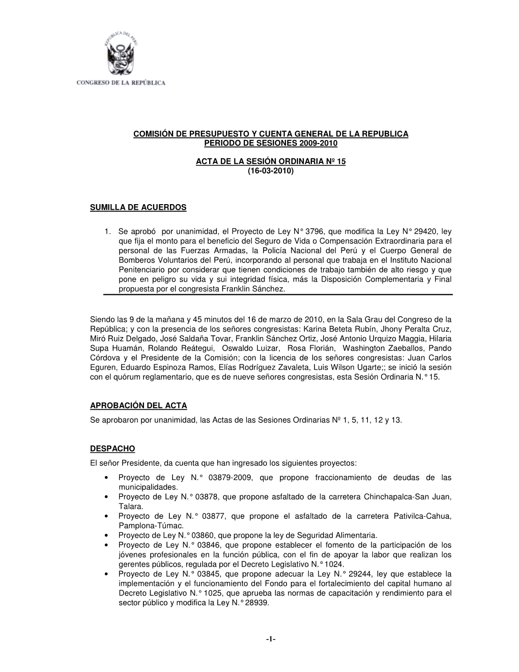 1- Comisión De Presupuesto Y Cuenta General De