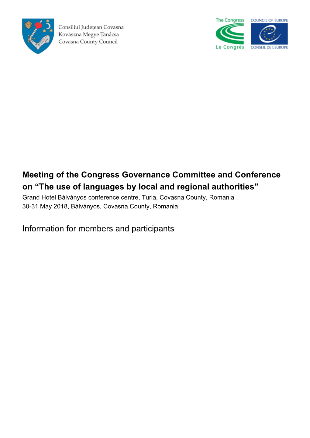 Meeting of the Congress Governance Committee and Conference on “The