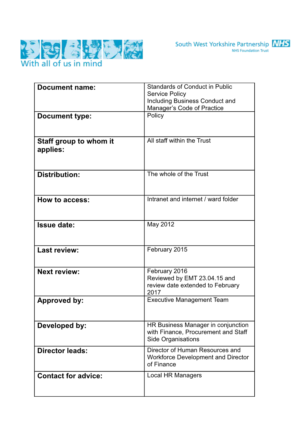 Standards of Business Conduct and Managers Code of Conduct