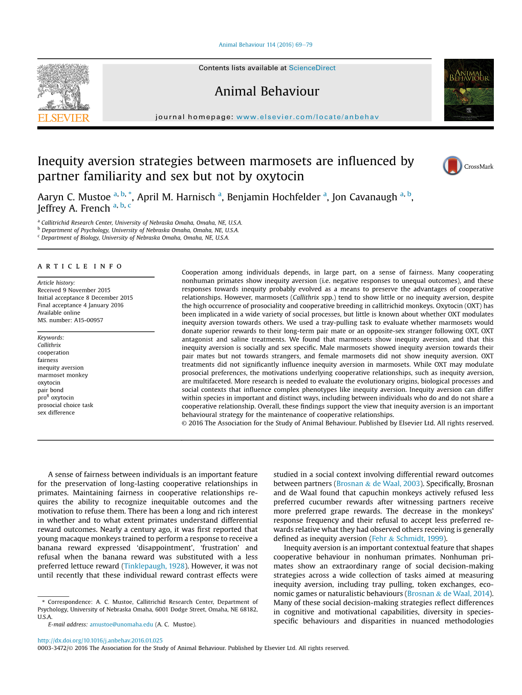 Inequity Aversion Strategies Between Marmosets Are Influenced By