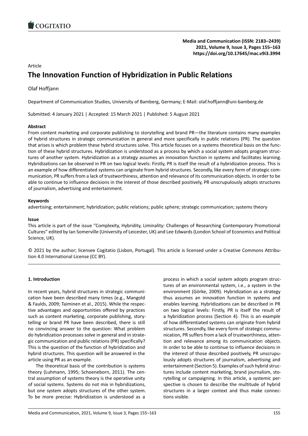 The Innovation Function of Hybridization in Public Relations