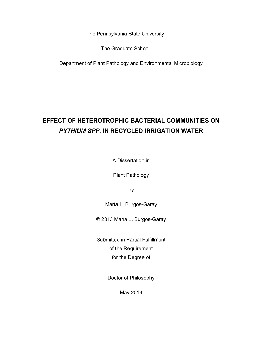 Effect of Heterotrophic Bacterial Communities on Pythium Spp. in Recycled Irrigation Water