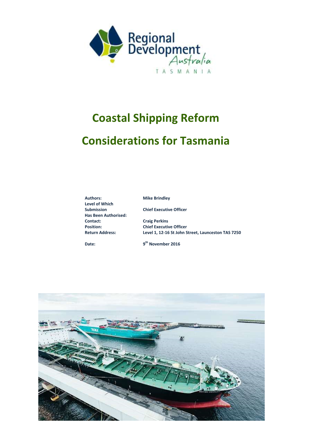 Coastal Shipping Reform Considerations for Tasmania