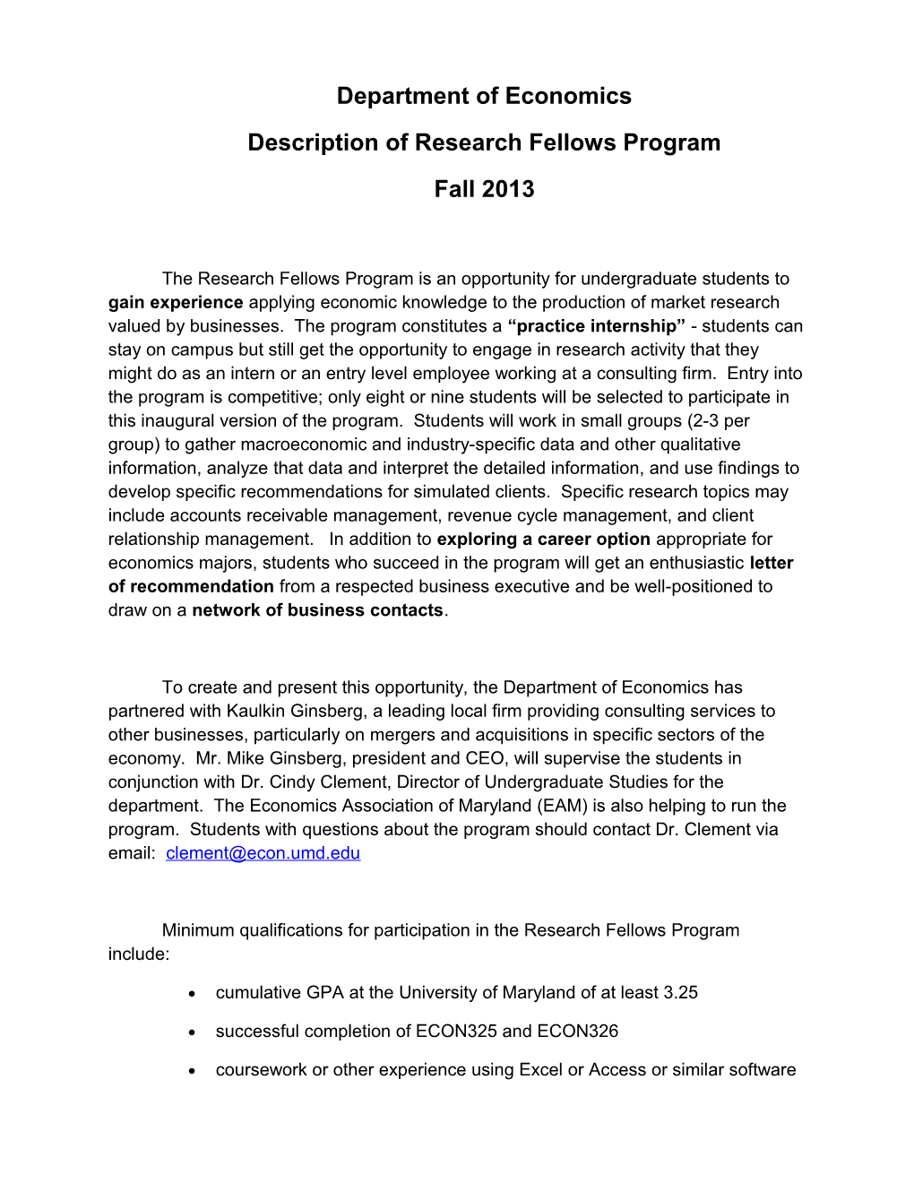 Description of Research Fellows Program