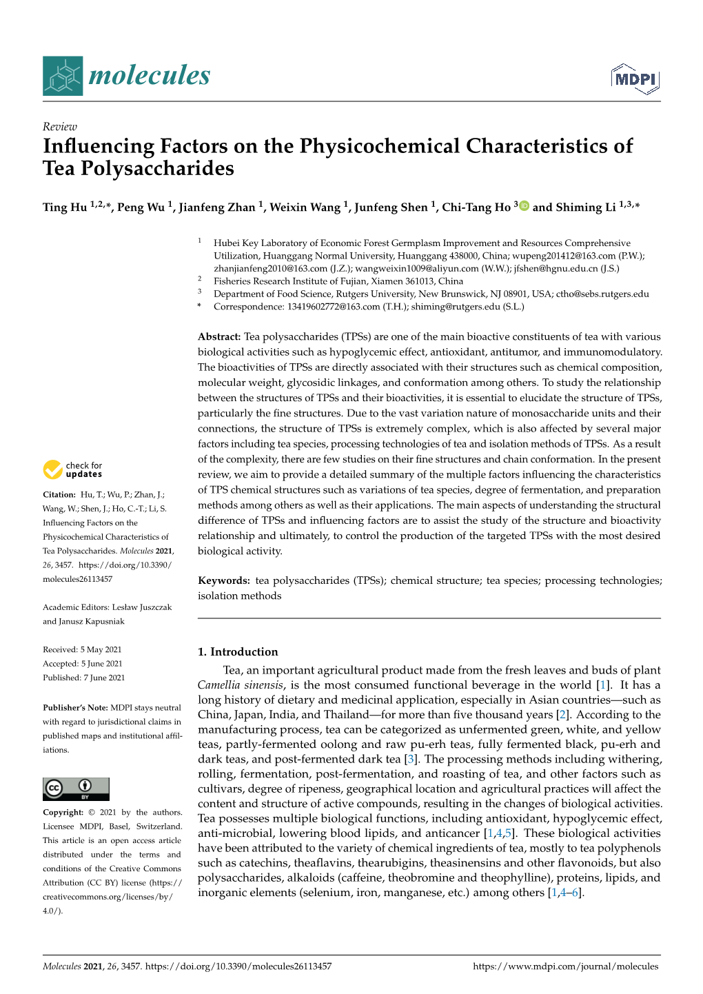 Influencing Factors on the Physicochemical Characteristics Of