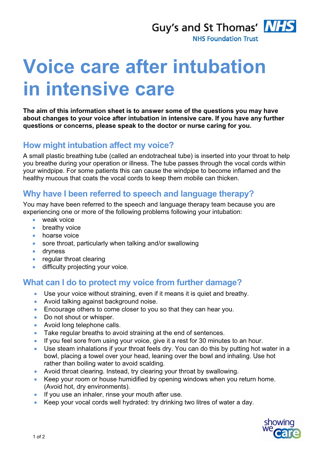 Voice Care After Intubation in Intensive Care