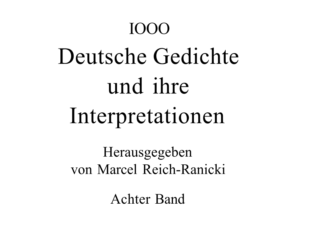 Deutsche Gedichte Und Ihre Interpretationen