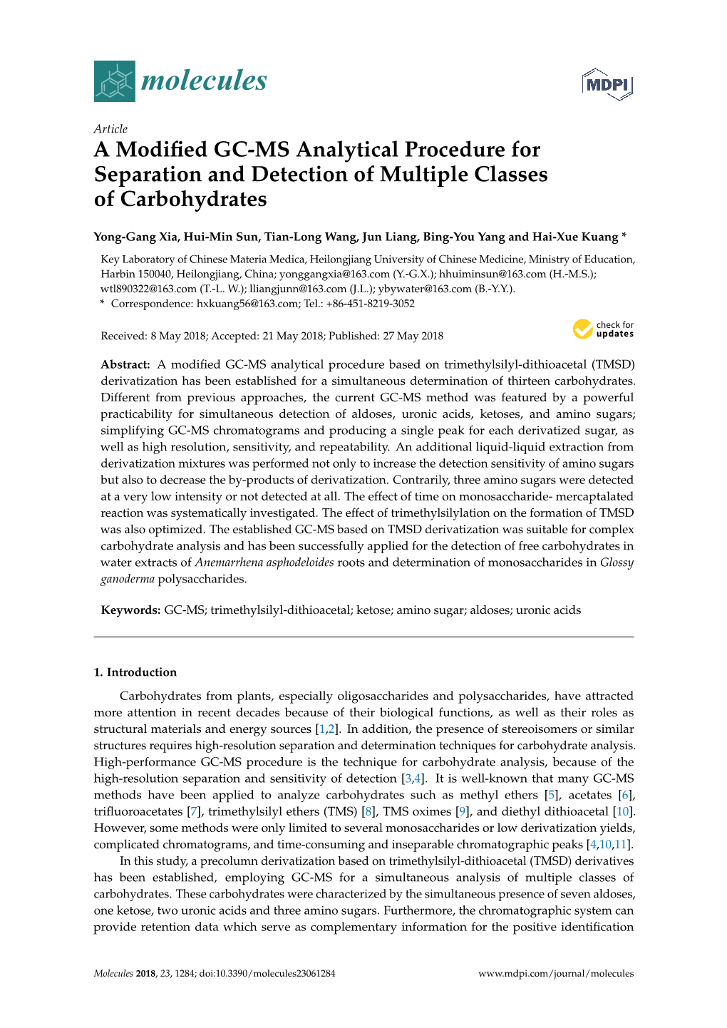 A Modified GC-MS Analytical Procedure for Separation And