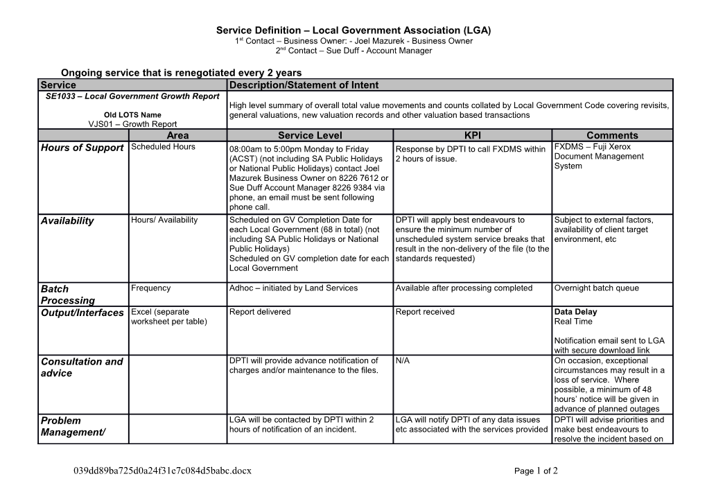 Service Definition Local Government Association (LGA)