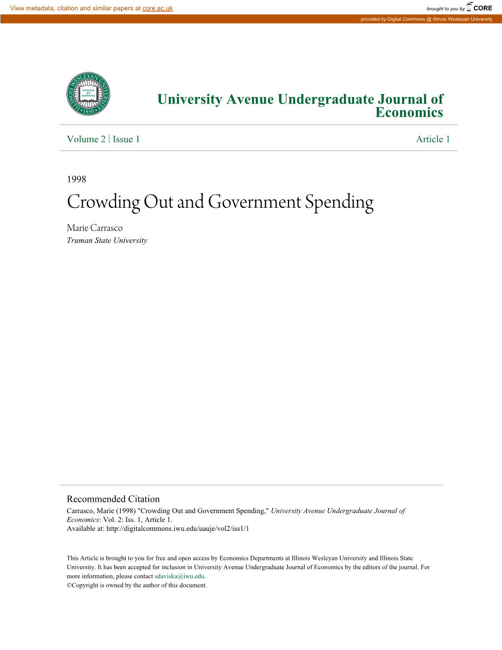 Crowding out and Government Spending Marie Carrasco Truman State University