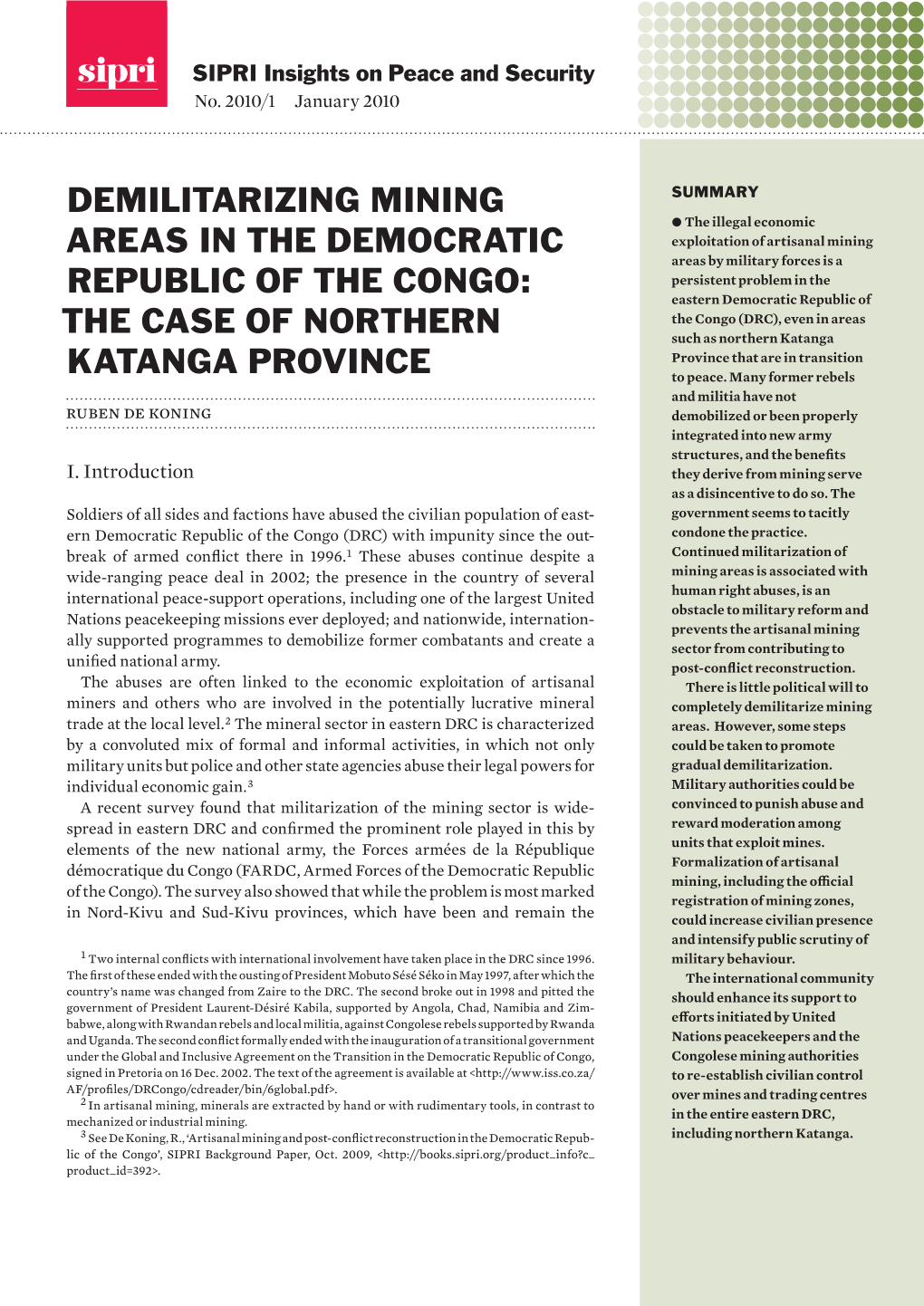 Demilitarizing Mining Areas in the Democratic Republic of The