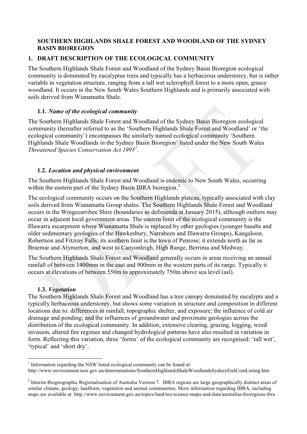 Southern Highlands Shale Forest and Woodland of the Sydney Basin Bioregion 1