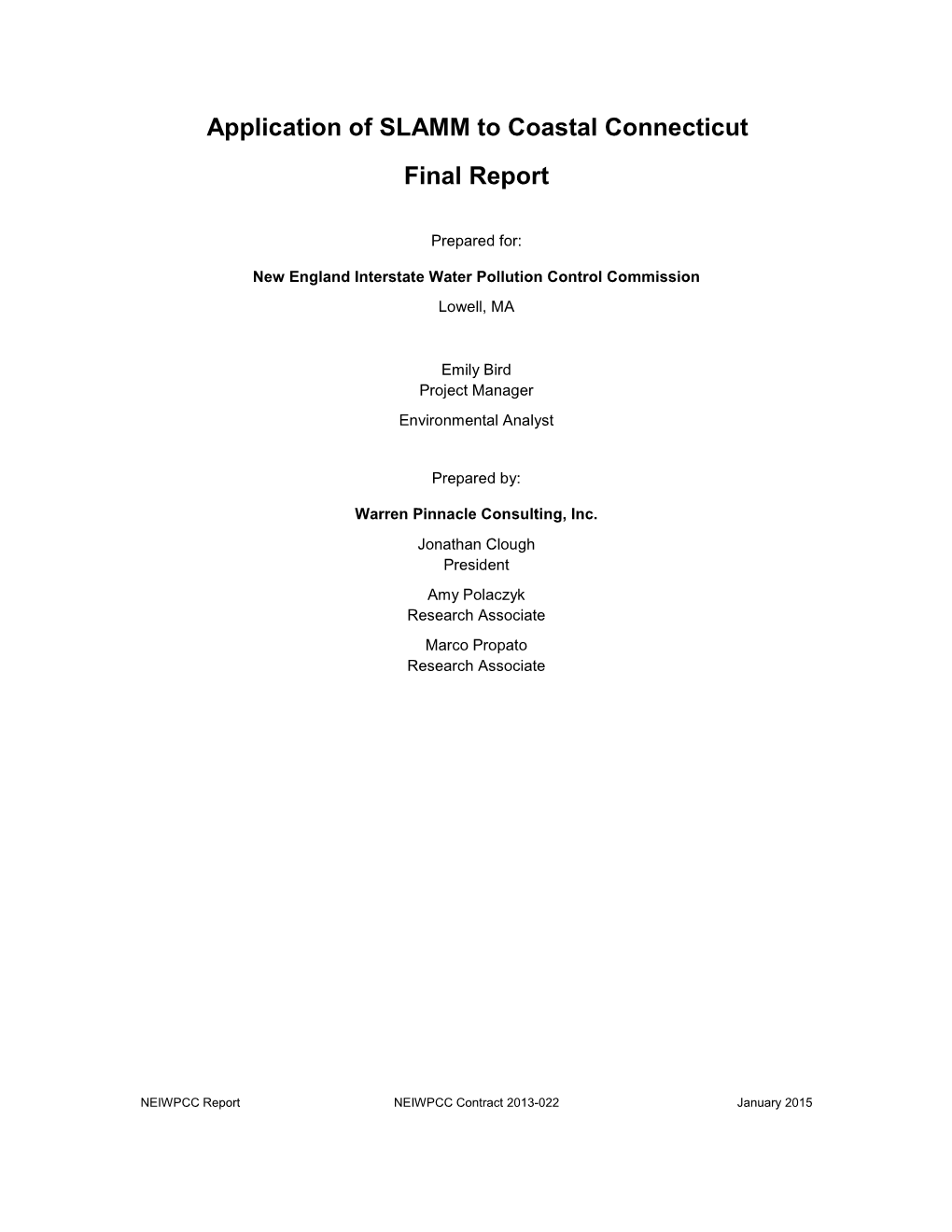 Application of SLAMM to Coastal Connecticut Final Report