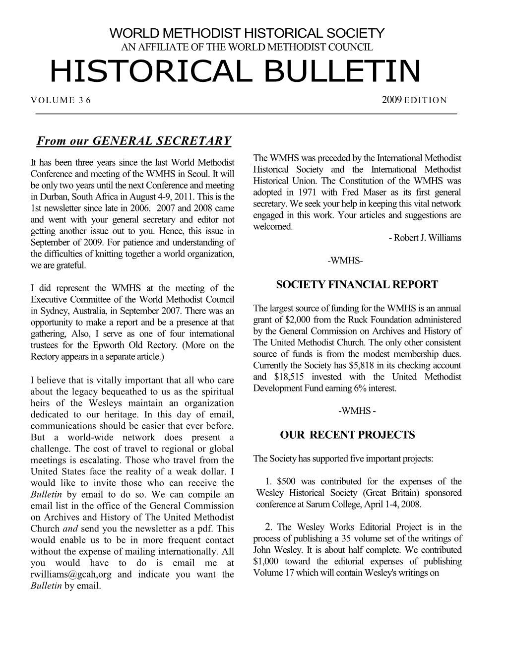 Historical Bulletin Volume 36 2009 Edition