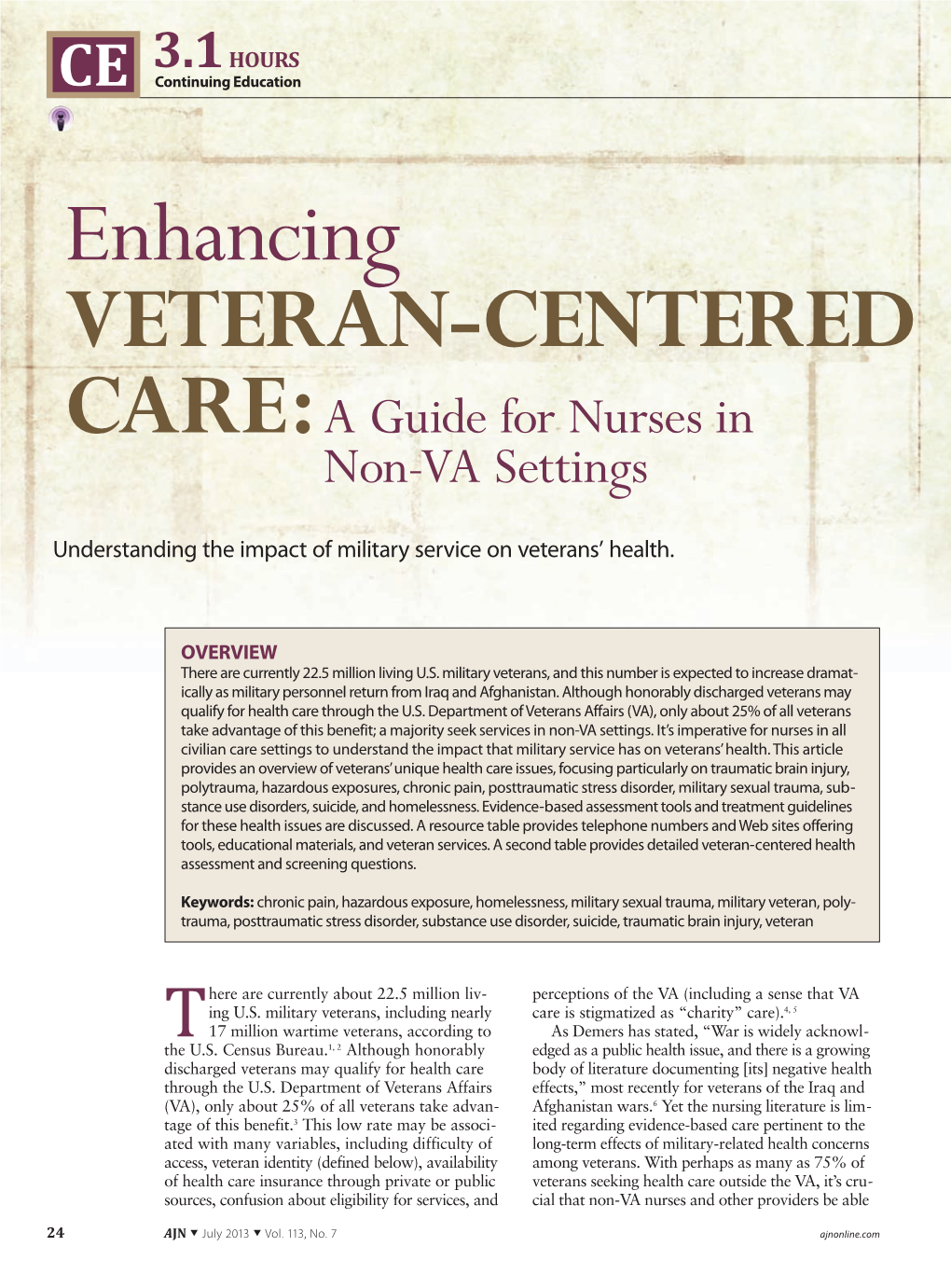 VETERAN-CENTERED CARE: a Guide for Nurses in Non-VA Settings