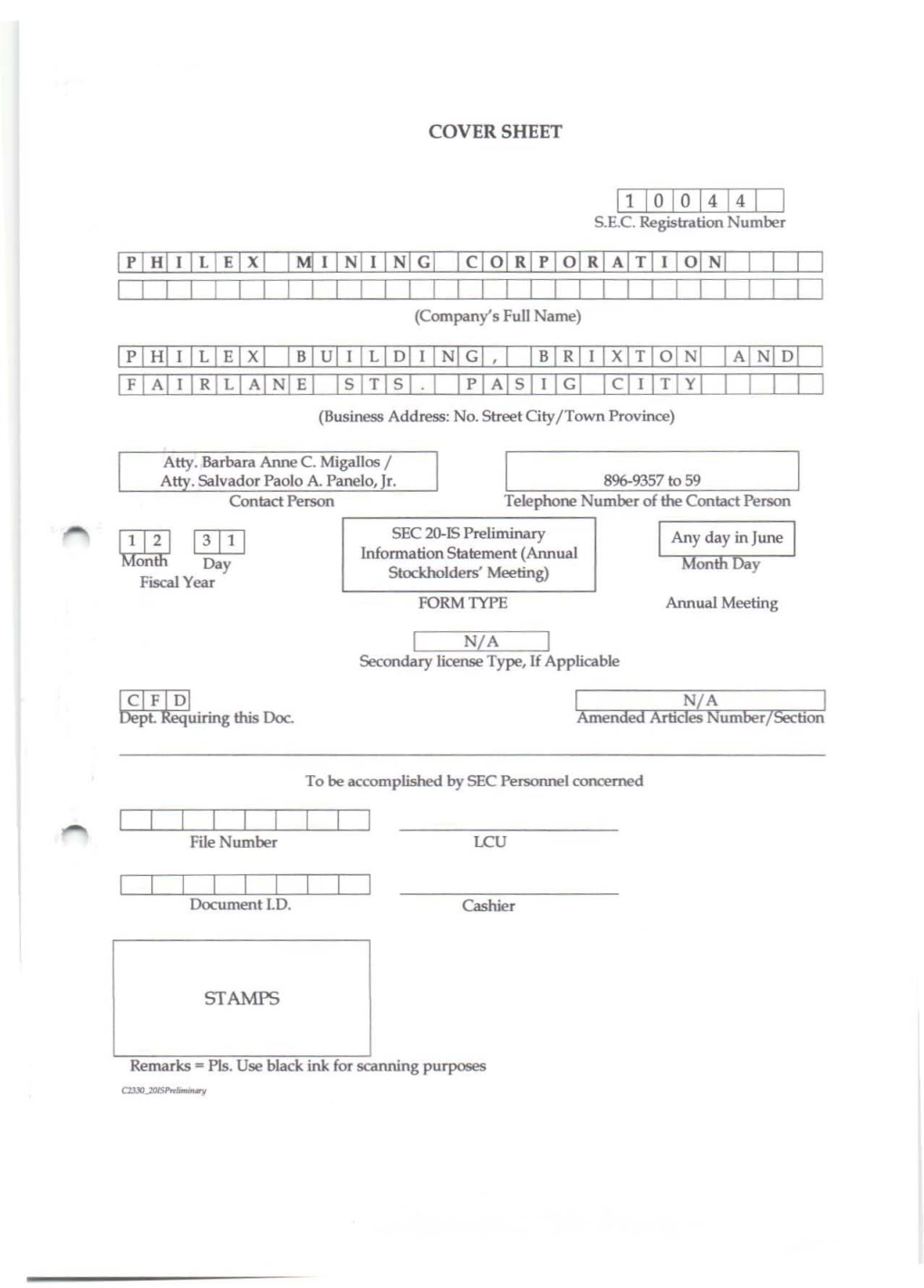 IT:Itiilliitj S.E.C- Registration Number