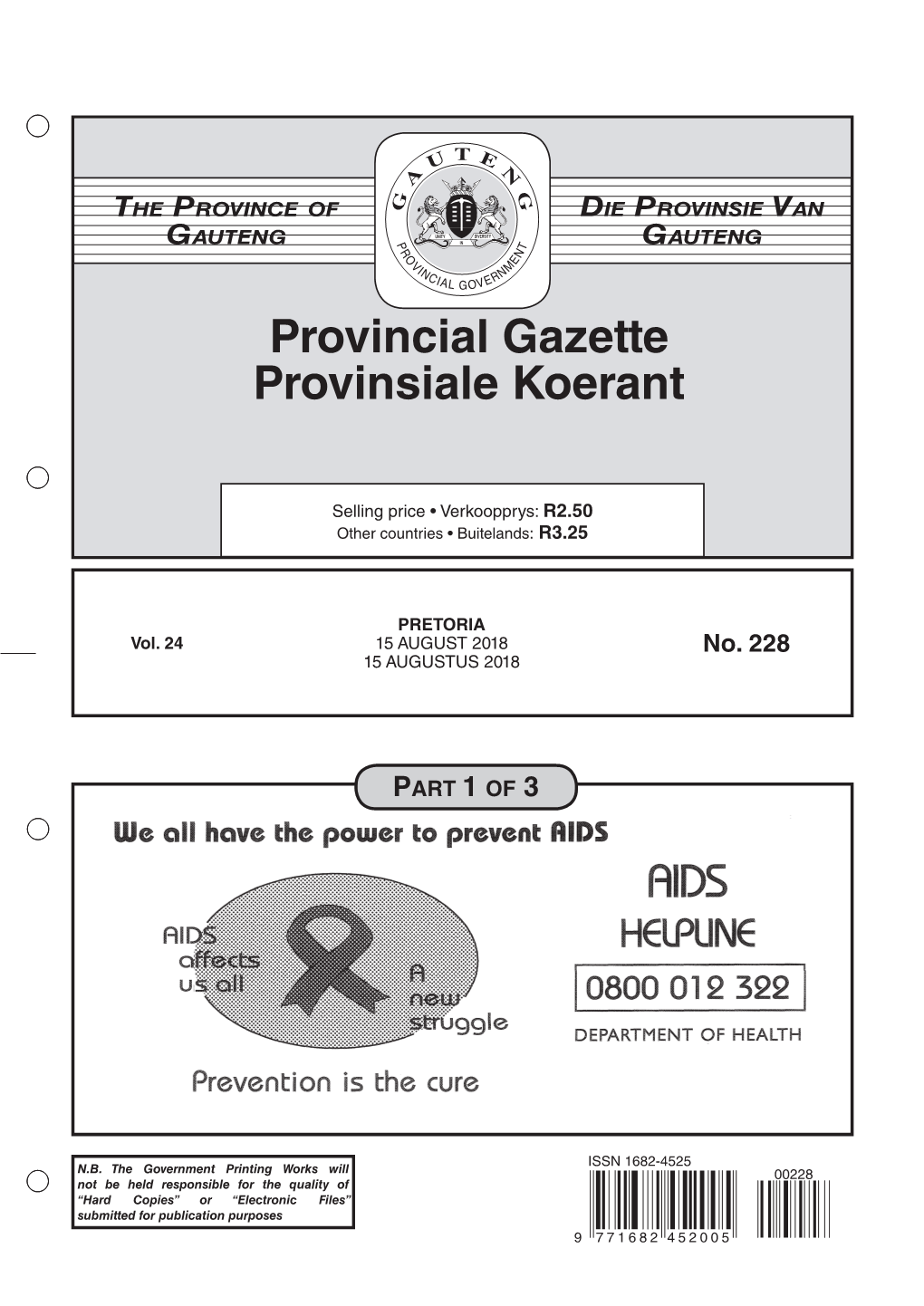 Provincial Gazette Provinsiale Koerant The