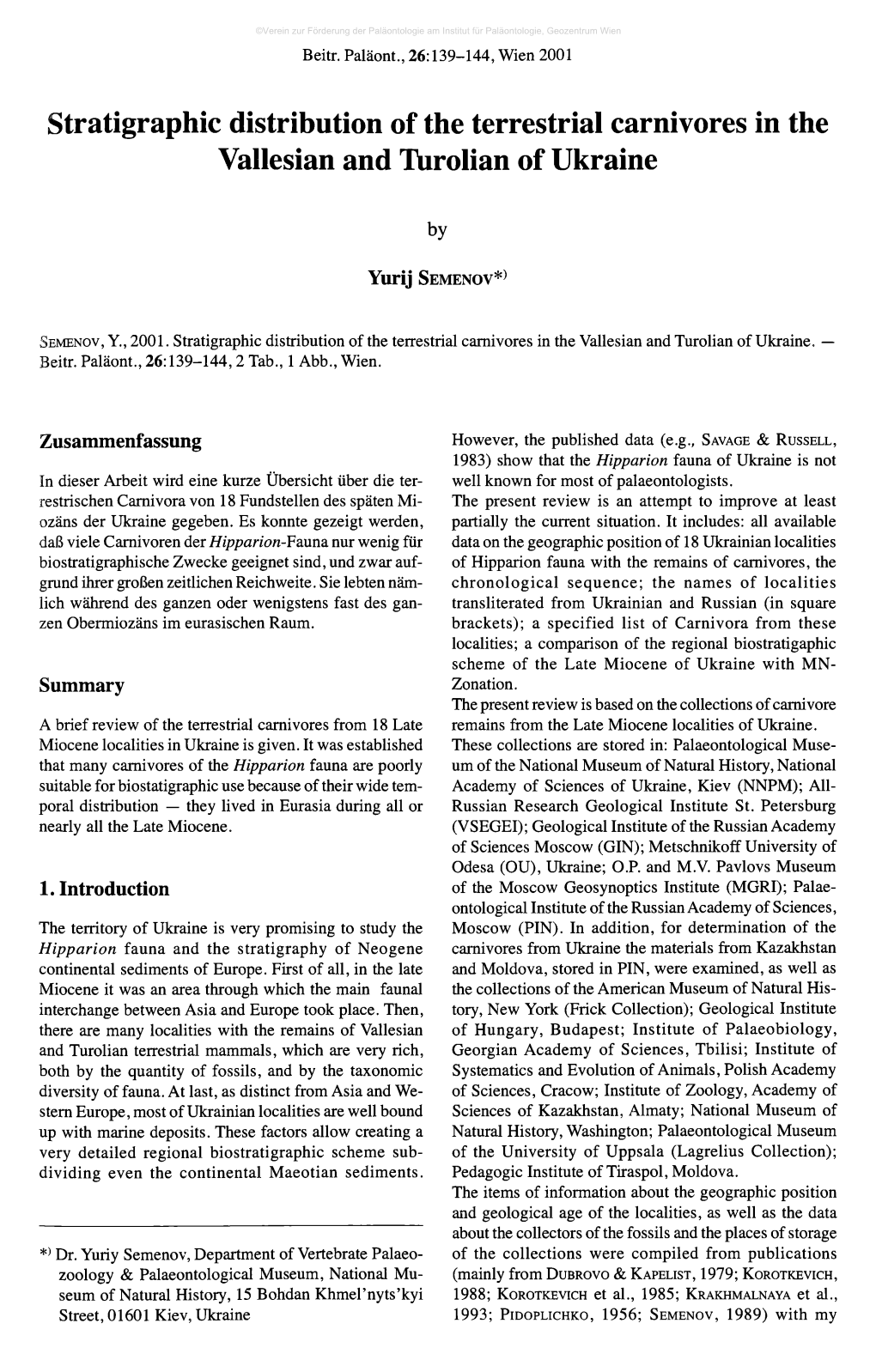 Stratigraphic Distribution of the Terrestrial Carnivores in the Vallesian and Turolian of Ukraine