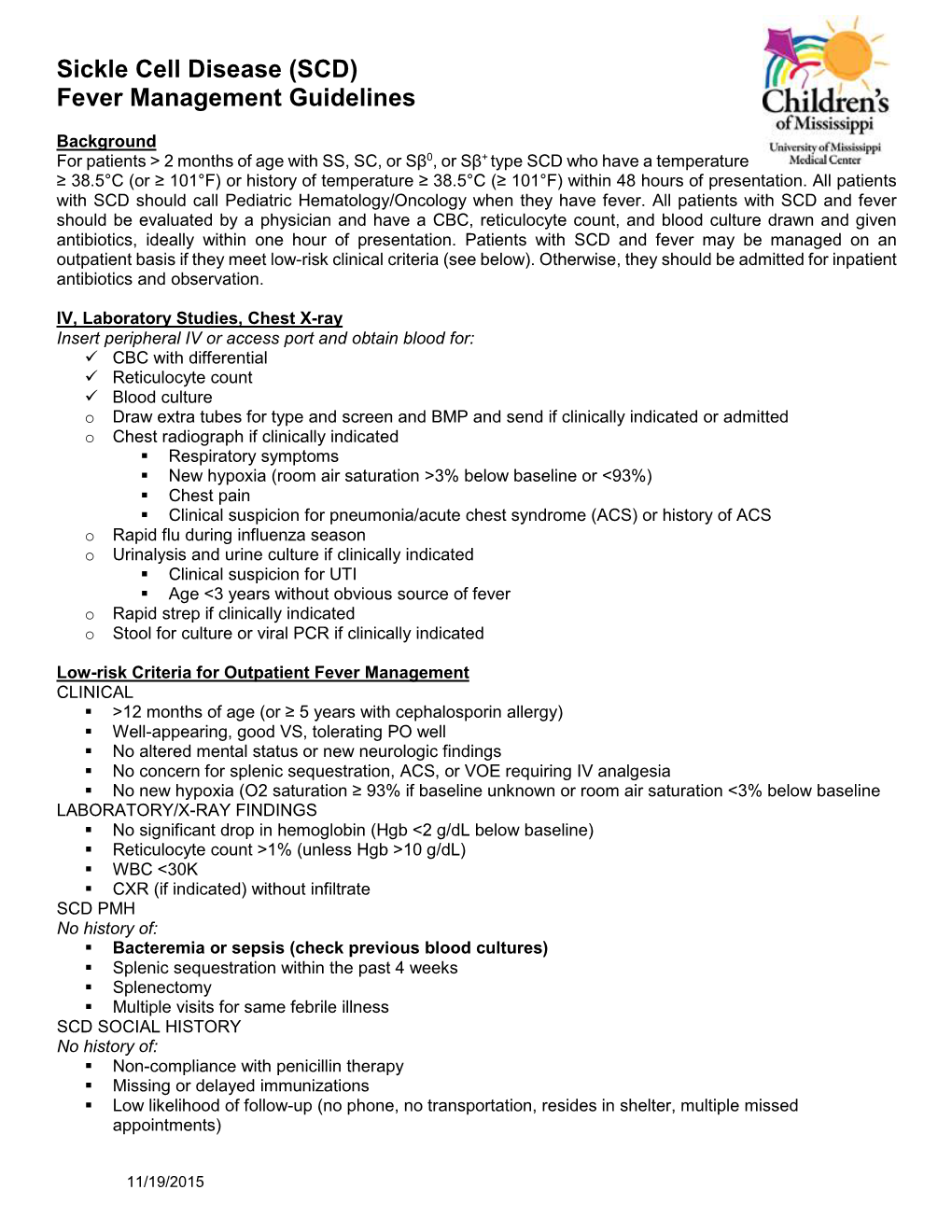 Sickle Cell Disease (SCD) Fever Management Guidelines