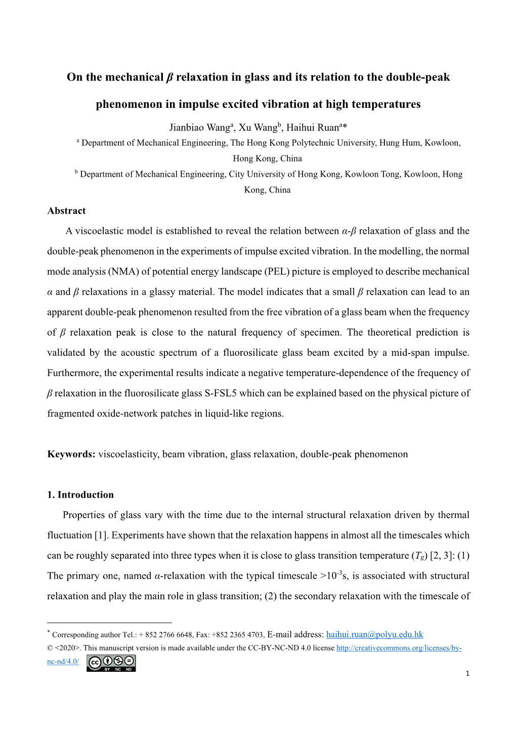 On the Mechanical Β Relaxation in Glass and Its Relation to the Double-Peak Phenomenon in Impulse Excited Vibration at High