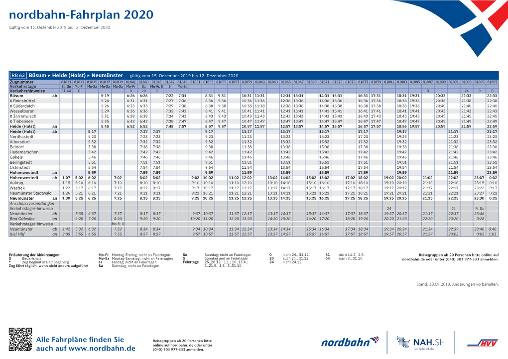 Nordbahn-Fahrplan 2020 Gültig Vom 15