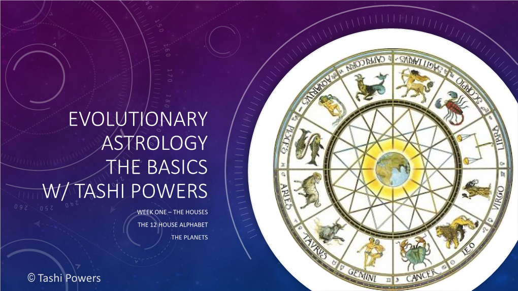 Evolutionary Astrology the Basics W/ Tashi Powers Week One – the Houses the 12 House Alphabet the Planets