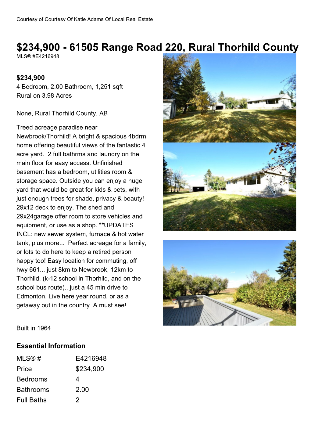 61505 Range Road 220, Rural Thorhild County MLS® #E4216948