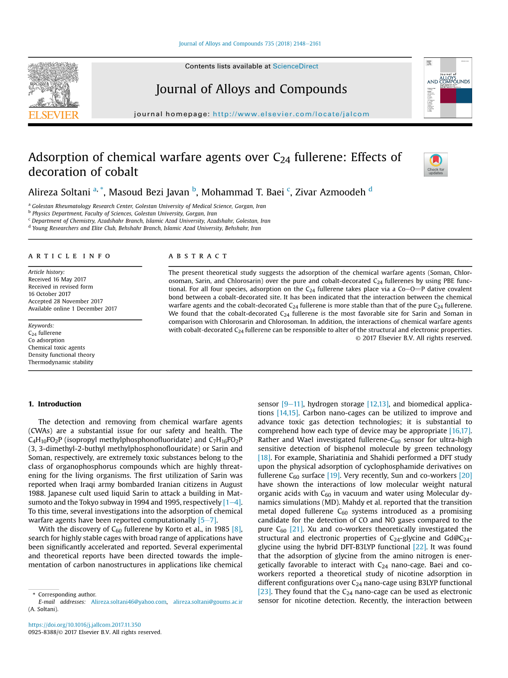 Adsorption of Chemical Warfare Agents Over C24 Fullerene: Effects of Decoration of Cobalt